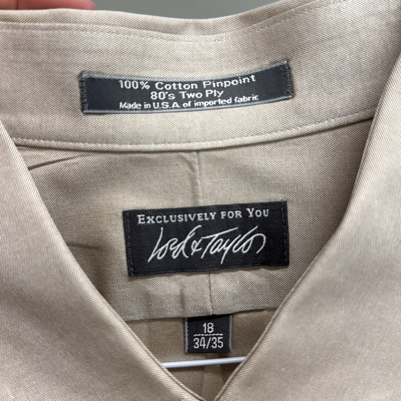 Lord & Taylor Made in USA 100% Cotton Pinpoint Men’s 18- 34/35‎ Long Sleeve Tan - Picture 10 of 11